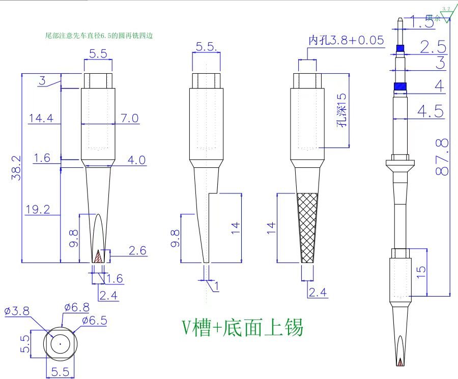 Vietnam automotive C470 bent soldering tip engineering drawing